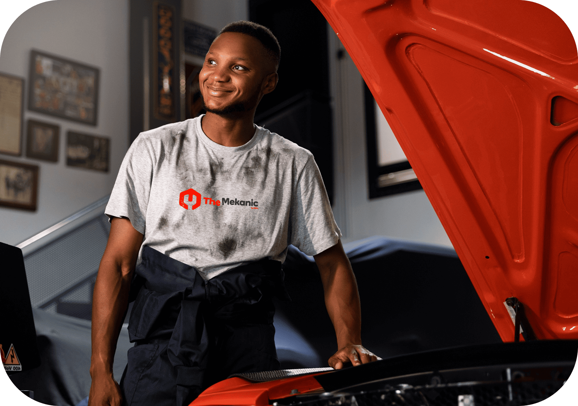 Mechanic inspecting engine