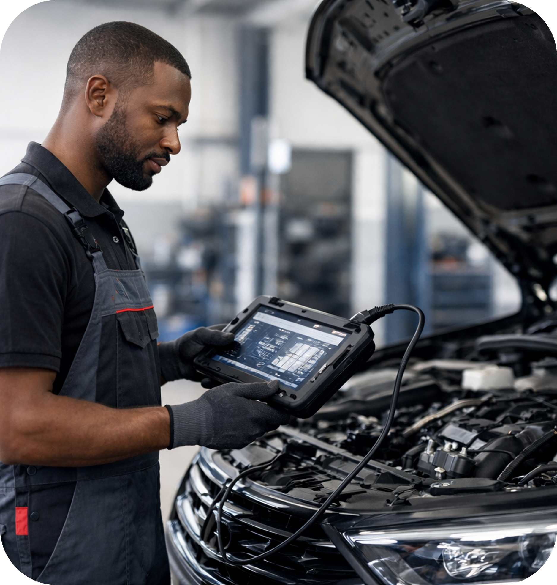 Mechanic using tablet
